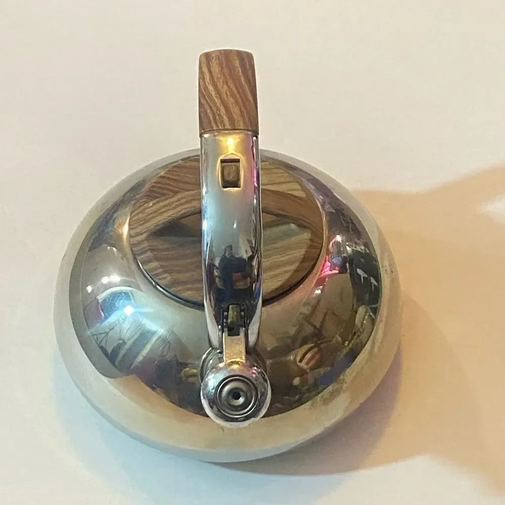 Polished Silver Kettle with Wooden Accents